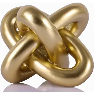 Golden Knot Statue, Three Knot Sculpture Home Decor Accents, Knot Sculptures and Statues for Rustic Coffee Table Living Room Dining Table Entryway Entrance Shelf Small Decorations and Accessories