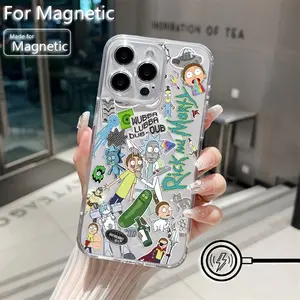 WB Rick And Morty Funny Creative Phone Case Compatible with for iphone 16 15 14 13 12 11 Pro Max  Plus, Transparent Magnetic Shockproof Soft TPU Back Cover.