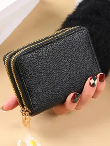 Women PU Fashionable Card Holder Wallet, Elegant Zipper Design, Large Capacity Multi-Compartment, All Season Commute & Shopping Essential