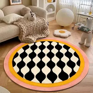 Geometric Pattern Round Floor Mat, 1 Count Non-slip Soft Floor Carpet, Bedroom Carpet, Patio Rug, Modern Abstract Rug, Decorative Area Rug for Home Living Room Bedroom, Home Decor, Home Decoration