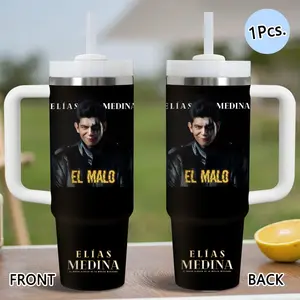 PIKPAKA Elias Medina Vacuum Flasks 40oz Stainless Steel Tumbler with Handle & Straw, Vacuum Insulated Travel Mug Keeps Drinks Cold Up to 12 Hours, Leak-Resistant Cup for Iced Coffee, Water, Office, Gym or Travel