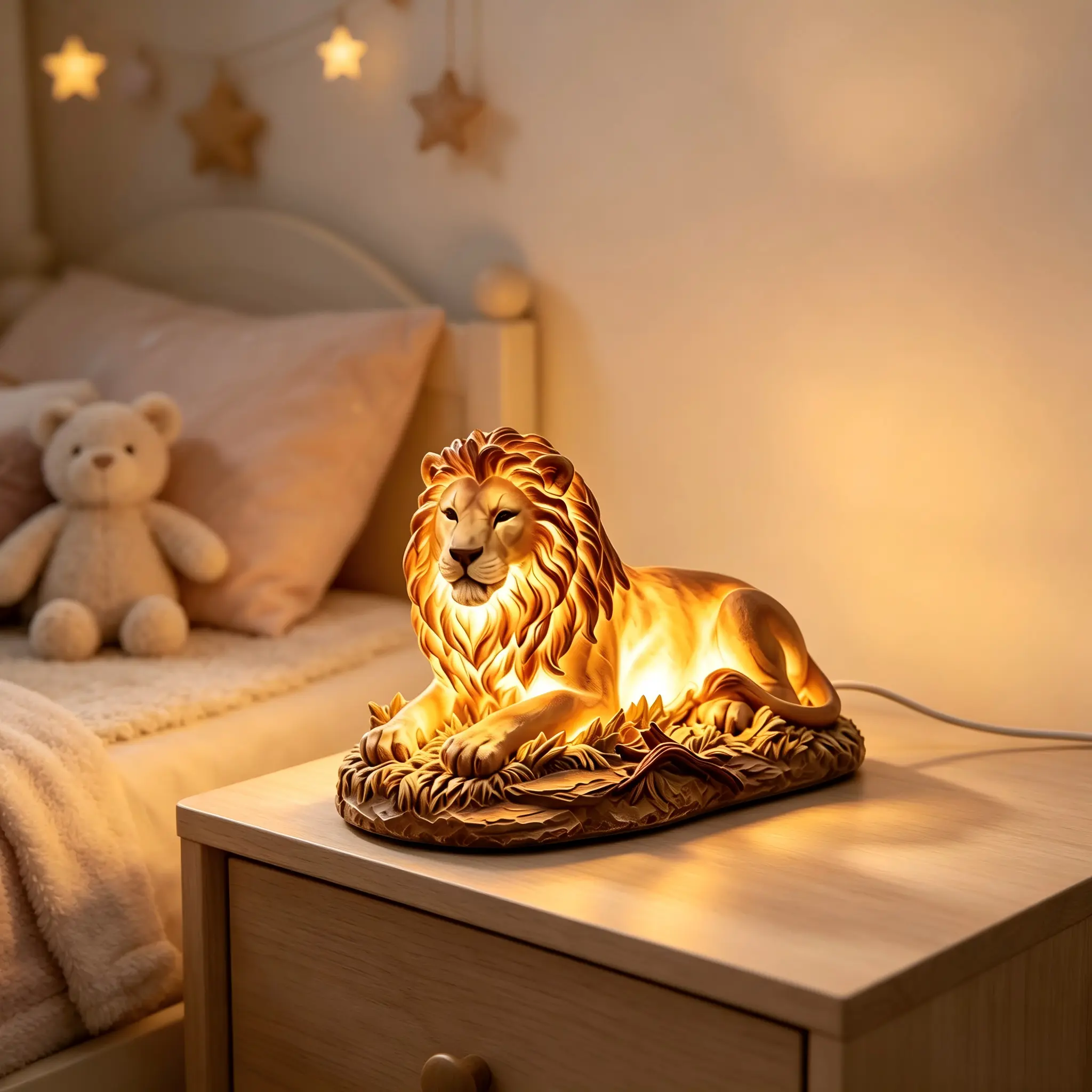 Resin Lion Statue Night Light, Animal Resin Figurine, Warm Glow Lion Sculpture Lamp, Home Office Decor, Decorative Desk & Bookshelf Ornament for Bedroom