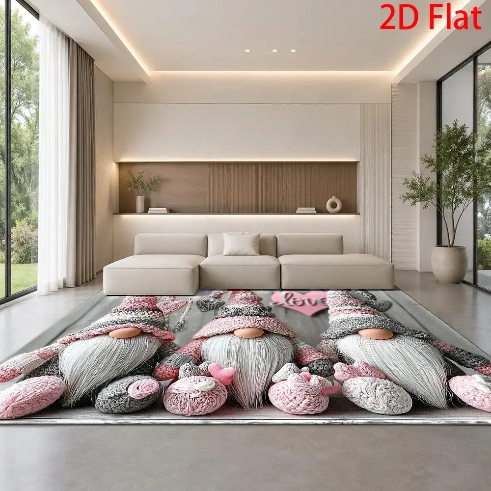 Large Crochet Gnome Rug Suitable for Modern Nordic Decor - Adorable Pink Gray Suitable for Living Room, Bedroom, Office with Jumbo Sizes, Machine Washable Soft Suitable for Entryway, Porch, / Use, 2D Flat