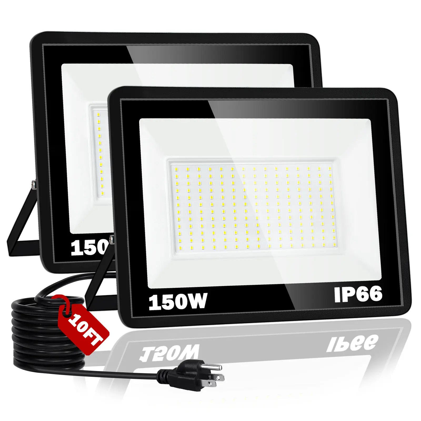 QENLAI 150W LED Flood Light,18000LM Floodlight with Plug,IP66 Waterproof Outdoor Lights, 5000K Daylight White Security Lights,Outdoor Floodlights for Yard Stadium Garden（2 Pack）