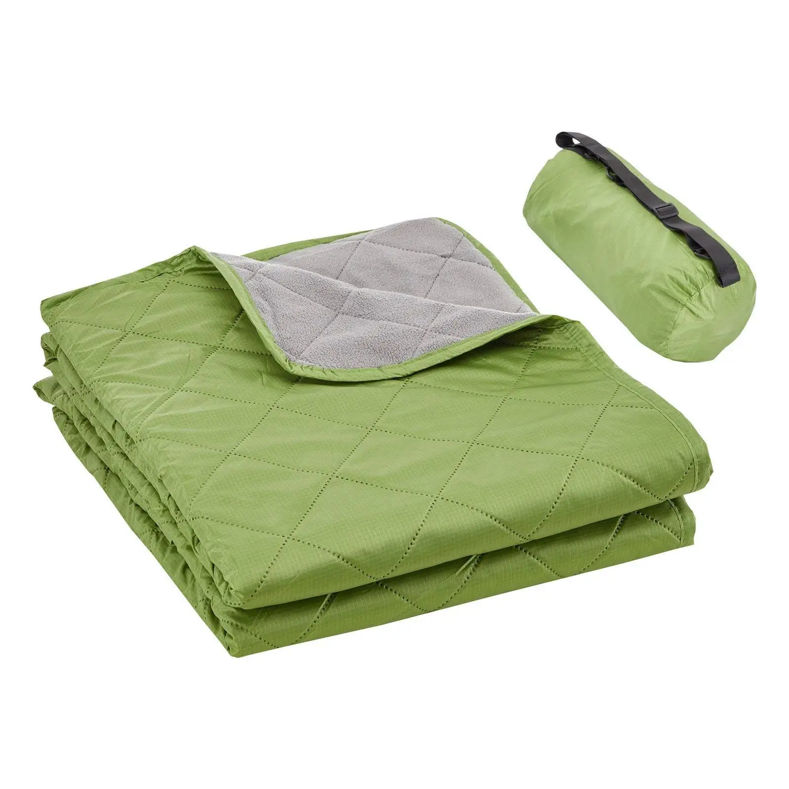 82" x 55" Large Camping Blanket, 330GSM Thick Warm Polyester Fleece Stadium Blanket, PU1500 Waterproof Windproof Ultrasonic Quilted Blanket, Flame Retardant Portable Outdoor Blanket for Picnic, Hiking, Sports Events & Winter Outdoor Activities