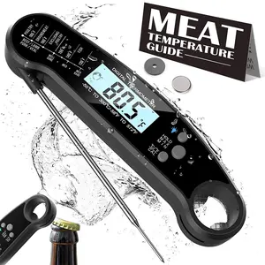 Digital Instant Read Meat Thermometer by Delpattern - Waterproof Cooking Thermometer with Backlight & Calibration for Baking, Liquids, Candy, and Cleaning, Black