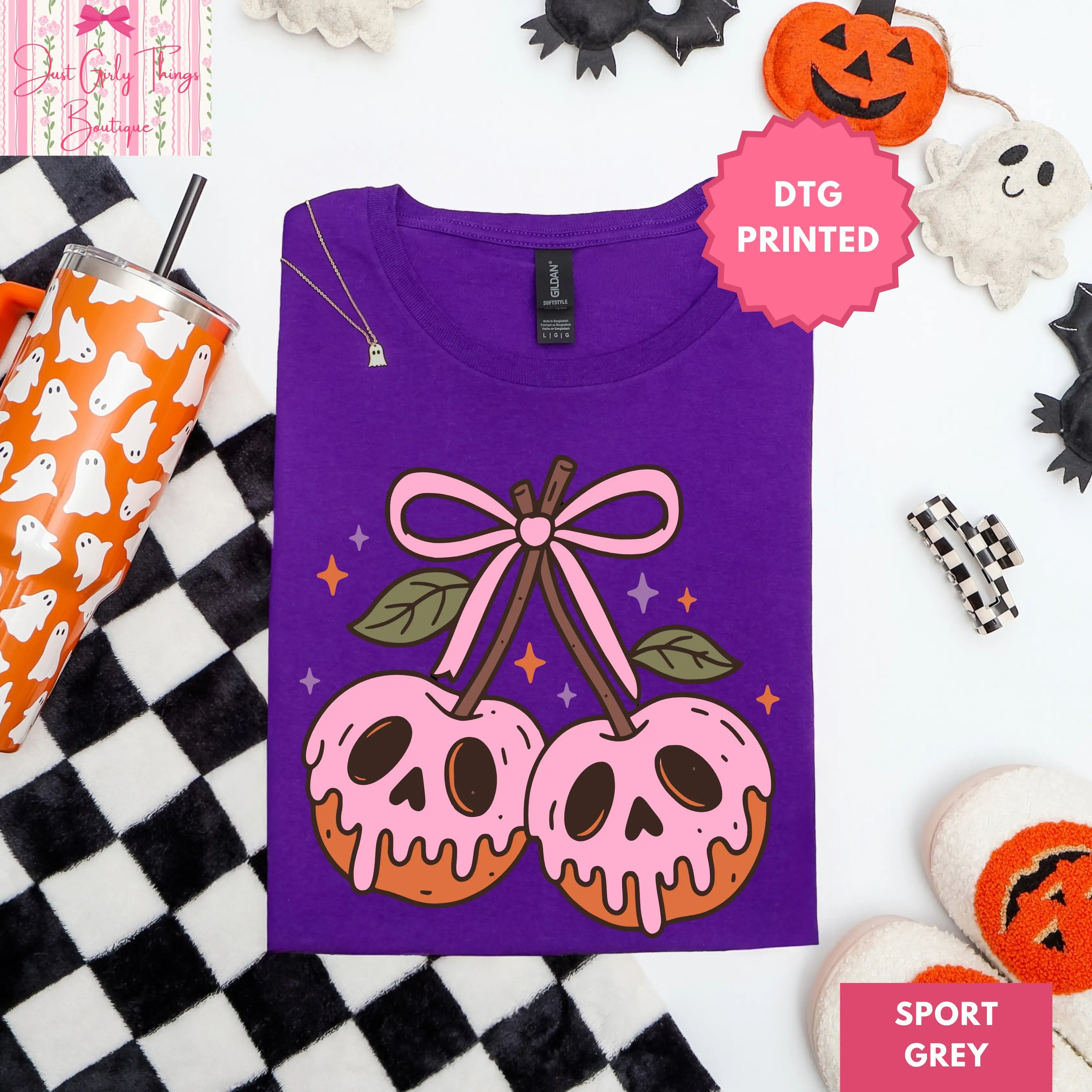 Halloween Cherries Shirt - Gildan 64000 Softstyle/Gildan 5000 Heavy Cotton Tee -  Preppy Halloween Shirt, Retro Halloween Shirt, Pumpkin Cherries Shirt, Retro Cherry Shirt, Halloween Bow Shirt, Halloween Cherry Shirt, Trendy Halloween Shirt