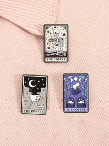 3 Piece Set The Coffee Tarot Card Enamel Pins Skull Skeleton Hand Cute Cat Paw Moon Phases Coffee Lover Alloy Brooch Lapel Backpack Badge Fashion Jewelry Accessories Gift for Friends