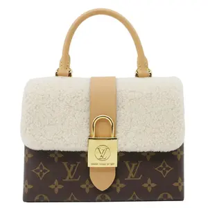 Pre-owned Louis Vuitton Canvas and Shearling Shoulder Bags Locky BB Monogram Shearling Crossbody Bag Beige
