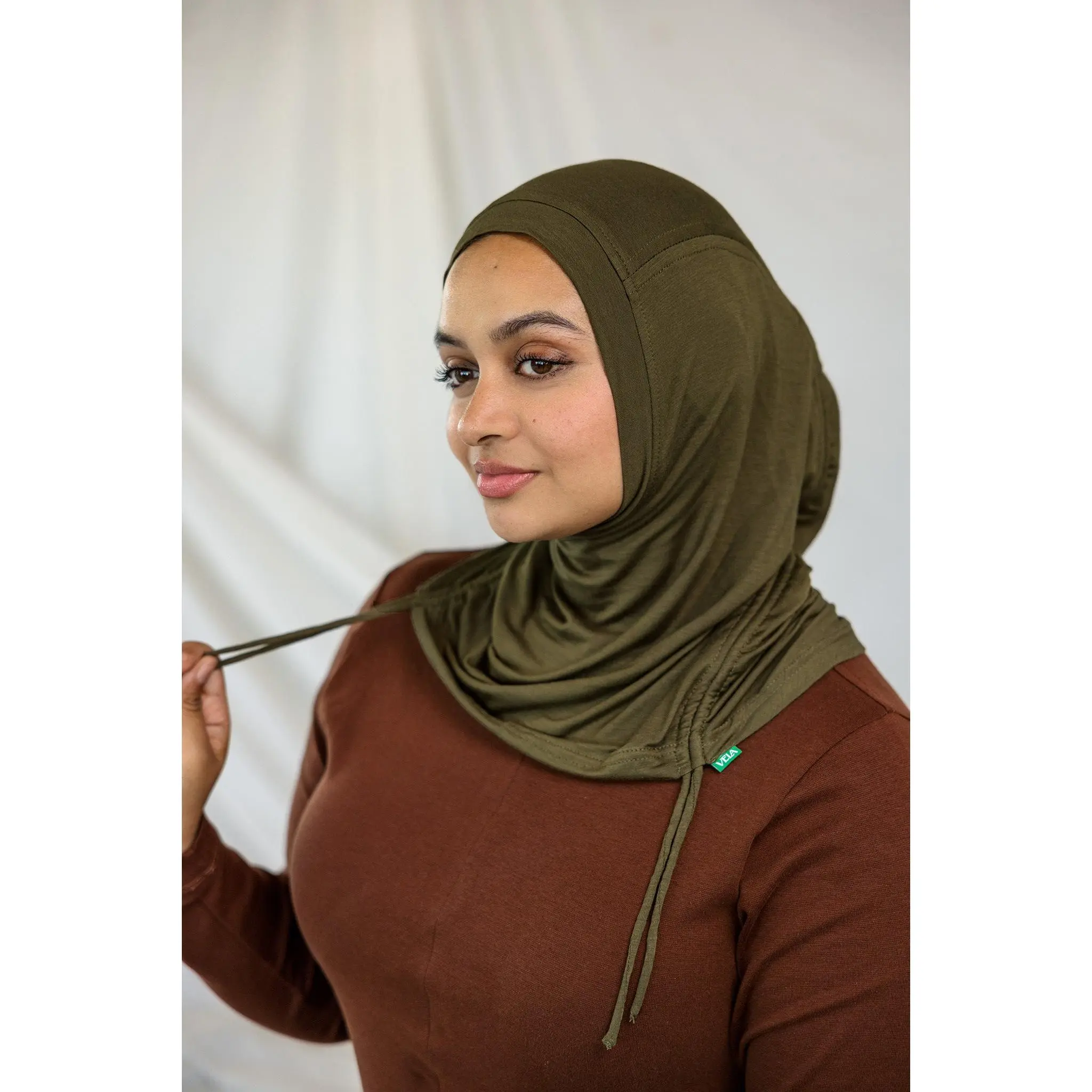 VELA Modal Forest Moss Instant Hijab - Modesty, Lightweight, Low-Maintenance, Subtle Ruching Casual Hijab, Breathable Modal