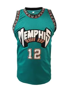 Memphis #12 Vintage Throwback Basketball Jersey, Men's Retro Teal Embroidered Mesh Basketball Shirt, 90s Classic Apparel for Basketball Fans