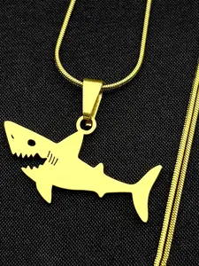 Cute Little Shark Ocean Chain For Women Men Stainless Steel Gold Color Hip Hop Fashion Choker Party Necklace Accessory Detailed Pendant Charms Choker Necklace
