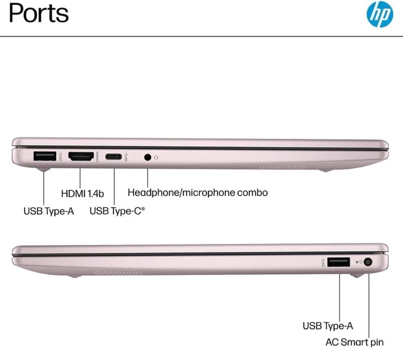 HP 14-Inch Laptop Thin Lightweight Powerful 4GB RAM 64GB Onboard Storage  1-Year AI Enabled Microsoft 365 Intel Pentium Core Windows 11, PINK
