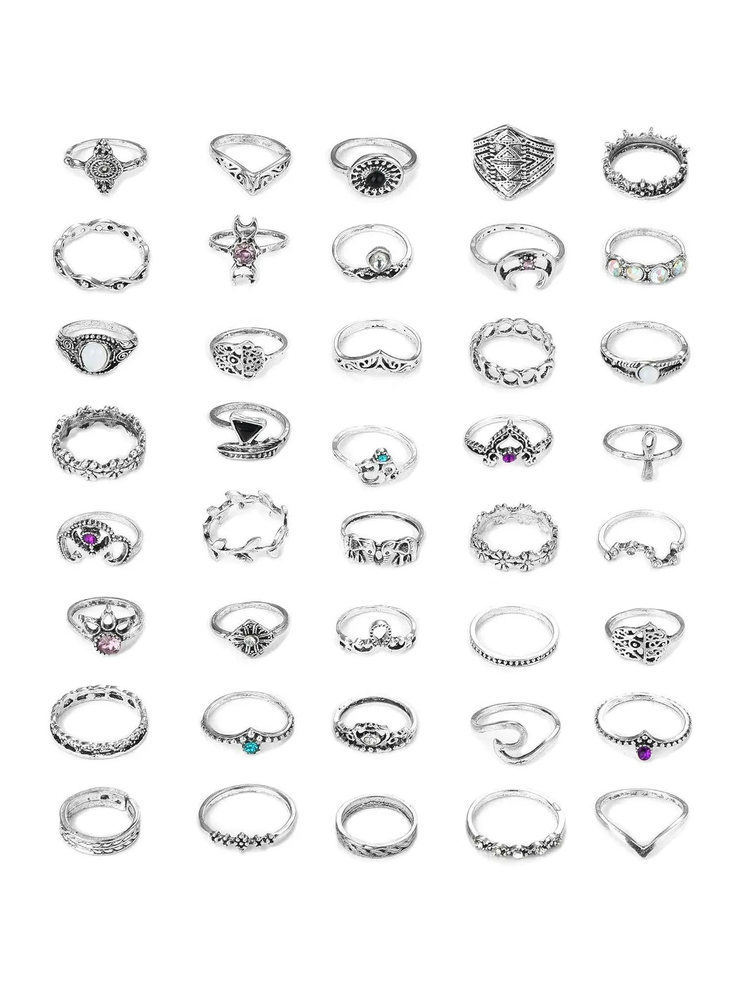40 Pcs Silvery Retro Knuckle Rings Set for Women Men Trendy Bohemian Stackable Midi Finger Ring Pack Jewelry Jewellery Vintage Thumb Rings Fashionable Jewelry Accessories