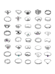 40 Pcs Silvery Retro Knuckle Rings Set for Women Men Trendy Bohemian Stackable Midi Finger Ring Pack Jewelry Vintage Thumb Rings Fashion Accessories