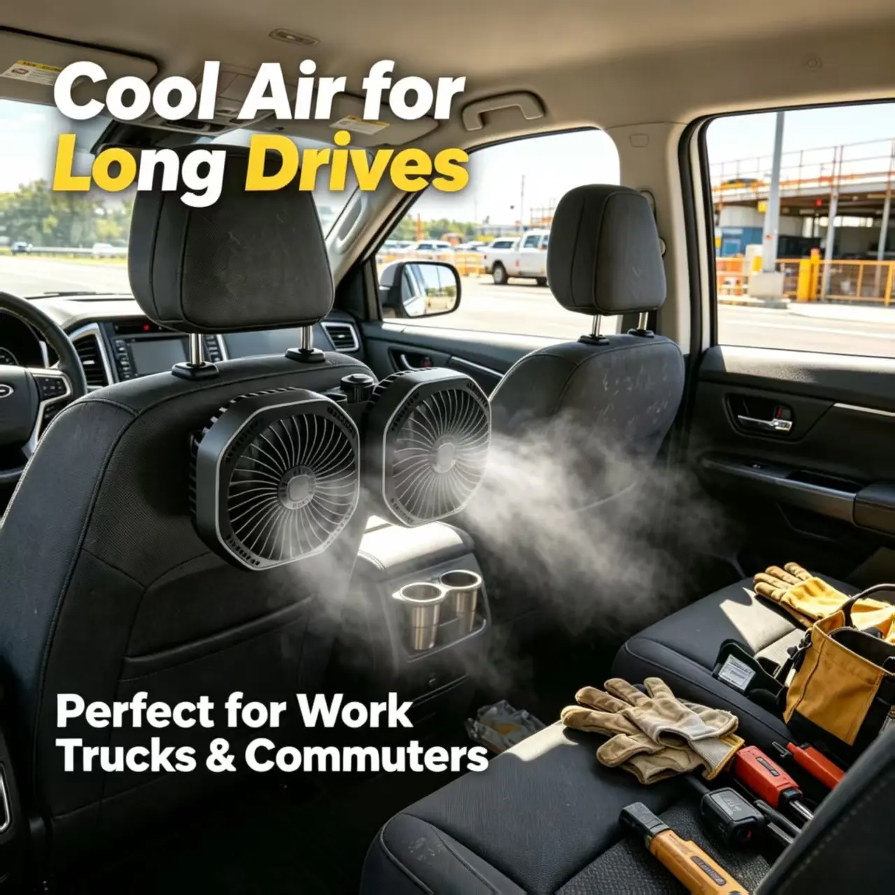 Car Back Seat Fan Dual Cooling Fan Dual Head Car Back Seat Cooling Fan, Fits All US Trucks, SUVs, Sedans And Minivans Universal Headrest Mount, No Modifications Needed ,Headrest Mount Car Fan for Truck Long Distance Drivers