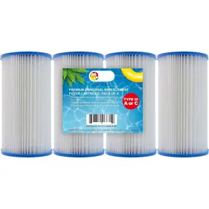 4 Pack of Universal Replacement Filter Cartridges, Type A or C - Compatible with Above Ground Swimming  Pumps Using Type A or C Filters - Provides  Clean
