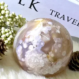 MZCRystal Cherry Blossom Agate Ball - Elegant Gemstone with Unique Coloration and Detailed Design