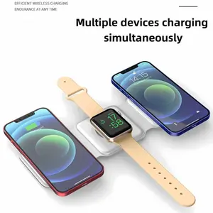 3-in-1 Foldable Magnetic Wireless Charger MagSafe Compatible 15W Fast Charging for iPhone 12-16 Apple Watch & AirPods Ultra-Compact Travel Charging Station with Stand for Home Office Airplane Car Qi Certified Portable Foldable Charging Dock