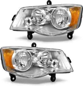 for 2011 2012 2013 2014 2015 2016 2018 2019 2020 Dodge Grand Caravan Headlight Assembly Compatible with 08-16 Chrysler Town & Country Factory Style Chrome Housing Amber Reflector Left and Right Pair