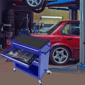 24.4 in Steel 4-Drawer Rolling Tool Box with Pull Handle, 4 Wheels, Tool-Included Drawers for Garage, Workshop, Blue