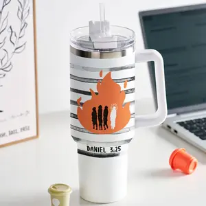 There Was Another In The Fire Christian 40oz Tumbler with Handle – Daniel 3:25 Bible Verse Faith Insulated Travel Cup with Lid and Straw, Gift for Christian Men & Women