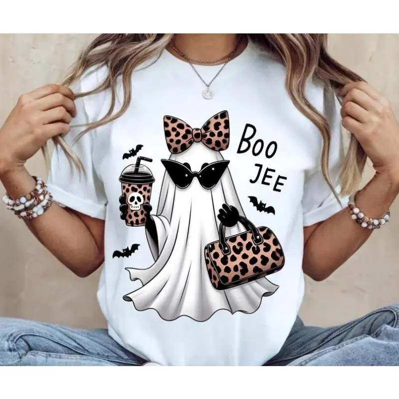 Boo-Jee Ghost Shirt Leopard Ghost Tee Ghost Coffee Shirt Funny Fall Shirt Ghost Tee Girly Halloween Gift Boojee Shirt XX Crewneck Fitted