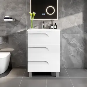 Joy 24 in. White Single Sink Freestanding Bath Vanity with Porcelain Top and Integrated Sink