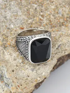 Luxury Men's Black Gemstone Ring - Perfect Gift for Him, 316L Stainless Steel