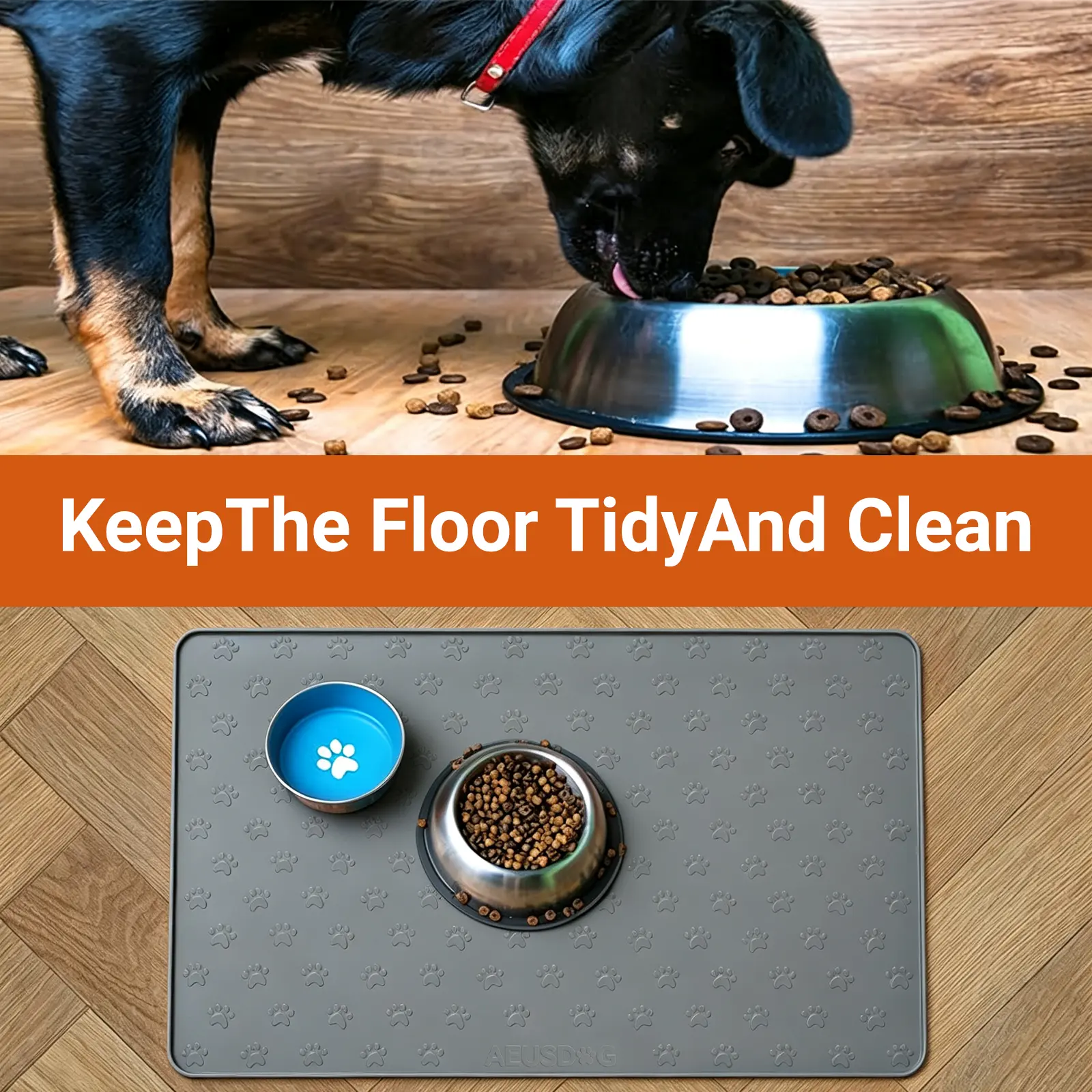 Silicone Pet Feeding Mat, Non Slip Waterproof Dog Cat Food Mat, Spill Proof Pet Bowl Mat for Dogs Cats Rabbits Hamsters