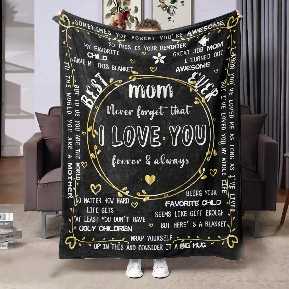 Letter Pattern Blanket, Lovely Soft Comfortable Warm Throw, Air-conditioned Room Nap Blanket for Home & Office & Travel, Gift for Mom