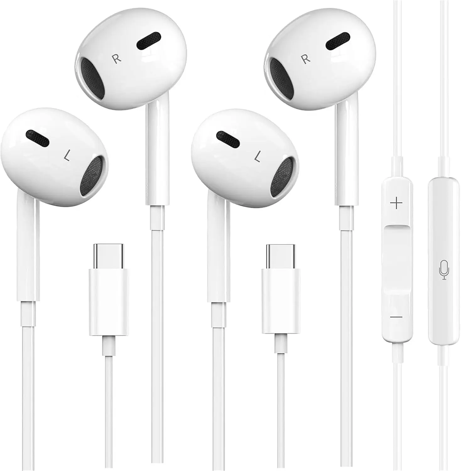 2 Pack USB C Wired Earbuds with Microphone & Volume Control, Hi-Fi Clear Sound In-Ear Headphones, Lightweight Comfortable Fit, Plug & Play for Music & Calls, Compatible with USB-C, Type-C & Android Devices