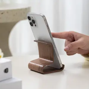 Natural Wood Phone Stand, Universal Desktop Holder for iPhone Samsung, Office Home Decor, All Smartphones Compatible, Stylish Design