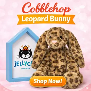 Jellycat Cobblehop Leopard Bunny Plush, Soft Bunny Stuffed Animal Doll, Unique Gift for Her, Dust Bag Included, New With Tags