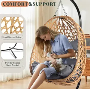 Egg Patio Swing Chair – Wicker Design, Perfect for Indoor and Outdoor Use, Supports Up to 350LB, Includes Cushion for Extra Comfort,Summervibes