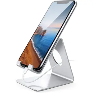 Lamicall Cell Phone Stand, Desk Phone Holder Cradle, Compatible with Phone 12 Mini 11 Pro Xs Max XR X 8 7 6 plus SE, All Smartphones Charging Dock, Office Desktop Accessories - Silver Lamicall