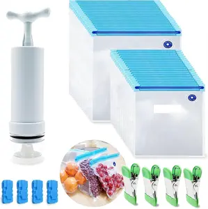 [Summervibes] A Set of 40 Pcs Sous-vide Cooking Bags,BPA-Free Reusable Vacuum Seal Bags with Air Valve,Freezer Safe Vacuum Food Storage Bags with Hand Pump,Valentine's Day Gifts,Hand Tools Kits
