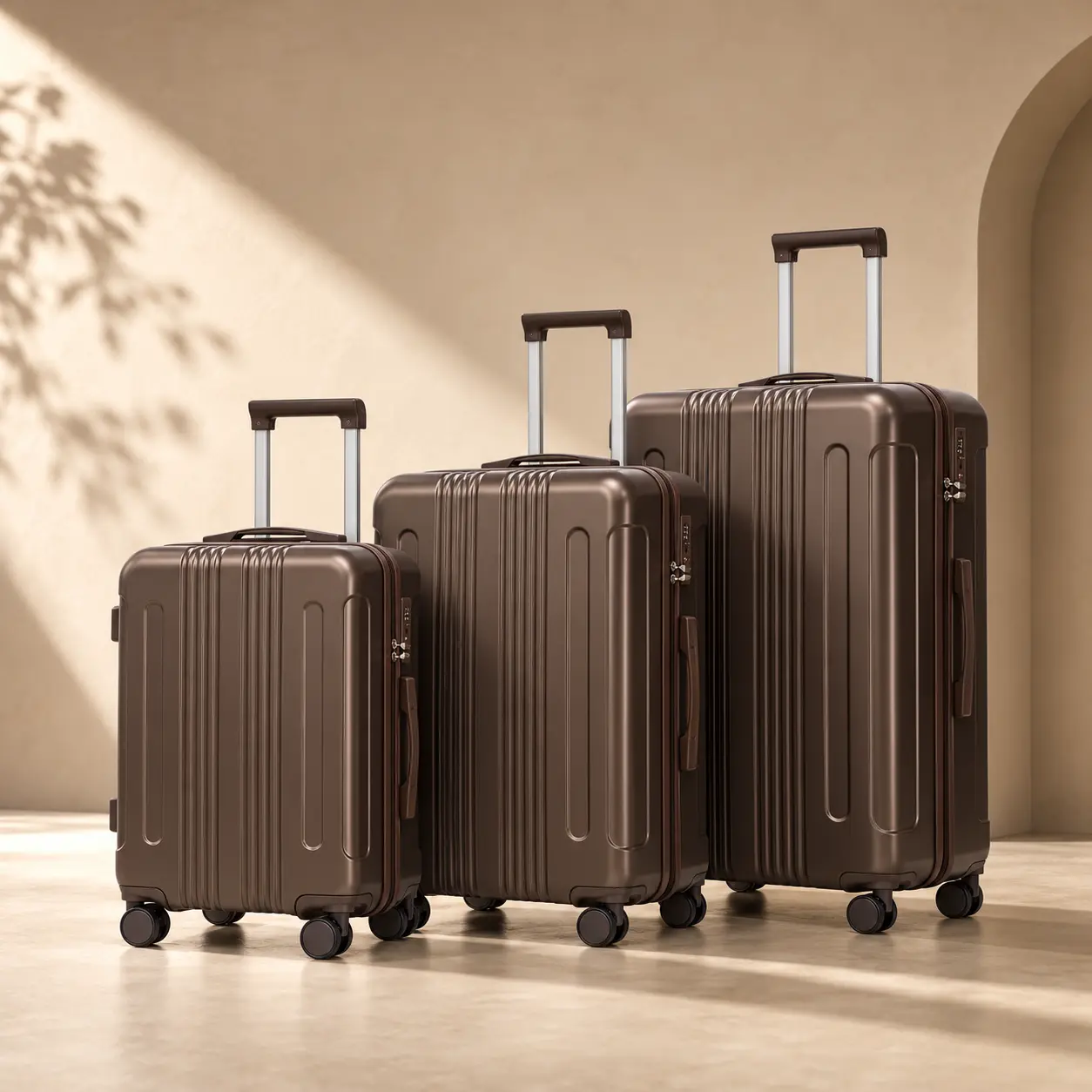 3-Piece Luggage Set - Durable Brown Suitcases with Wheels for Easy Travel - Perfect for Family Trips and Vacations,Matching Color, TSA Combination Lock