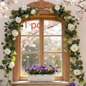 Eucalyptus Wreath Artificial Silk Leaves Silver Dollar Fake Hanging Eucalyptus Leaf Wreath for Table Wedding Party Indoor Outdoor Arch Wall Cape Room Home Decor