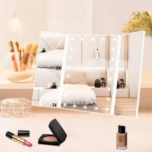 Portable LED Makeup Mirror with Light, Foldable Travel Mirror, 3 Lighting Modes, Smart Touch Screen, USB Rechargeable, Adjustable Beauty Mirror, Illuminated Mirror, Led Lighted Mirror