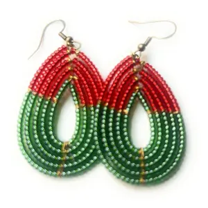 Alili glass bead Red And Green Christmas  Color Handmade Seed Bead Dangle Earrings Winter