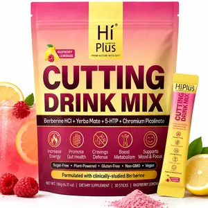 HiPlus Cutting Drink Mix – with Magnesium, Berberine, Chromium, Vitamin D3, 5-HTP & FOS | Sugar-Free, Vegan, Non-GMO, Gluten-Free, Raspberry Lemonade - 30 Servings