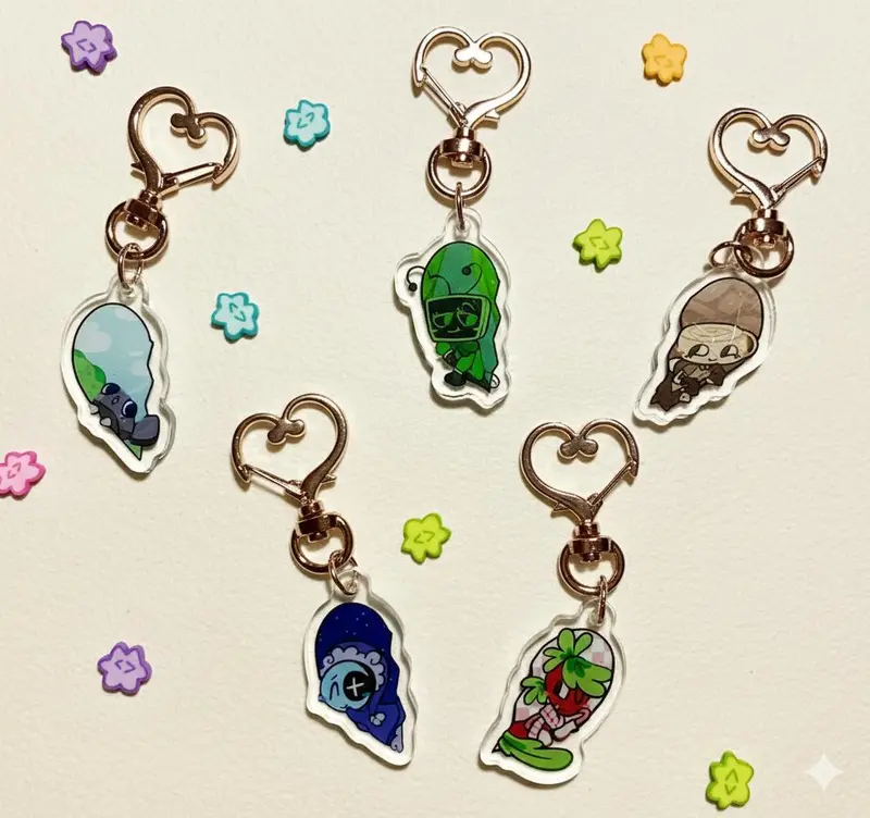 Dandy’s World Keychains, Dandy's World Characters Vee, Sprout, Shelly, Pebble, Astro Keychain for bag, keys, backpack accessory