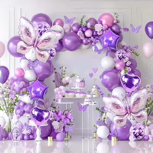 purple butterfly balloon arch kit, 167 Pieces Purple Butterfly Baby Shower Decorations, lavender balloon arch kit for Mother's Day Valentine's Day Birthday Wedding Party Decoration.