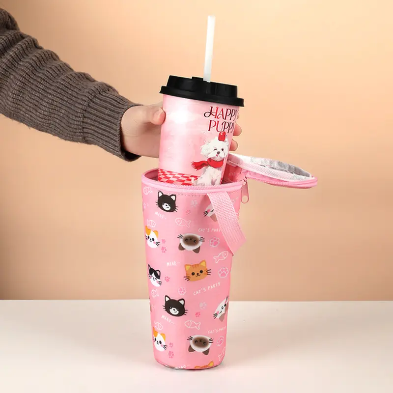 Universal Cup Insulator Keeps Drinks Hot & Cold – A Portable Insulated Cup Cover with Zipper & Carry Handle, Featuring a Cute Animal Pattern and Lightweight Design, Perfect for Iced Coffee, Travel, and Daily Commuting.