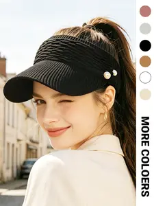 1PC Lady's Elegant Pearl Decorated Open-Top Sun Hat, Casual and Versatile Knitted Baseball Cap, Suitable for Daily Commuting, Outdoor Travel, Hiking and Mountaineering in Spring and Summer, Can Be Used as a Gift