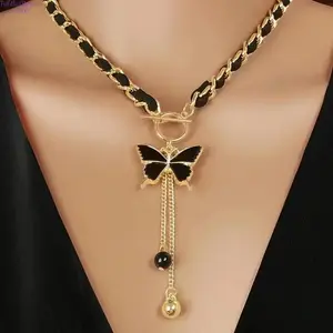 Women's Elegant Black Butterfly Tassel Pendant Necklace, Multifunctional All-Season Costume Jewelry, Ideal for Daily & Party Wear, Perfect Gifts for Women, Women Gifts