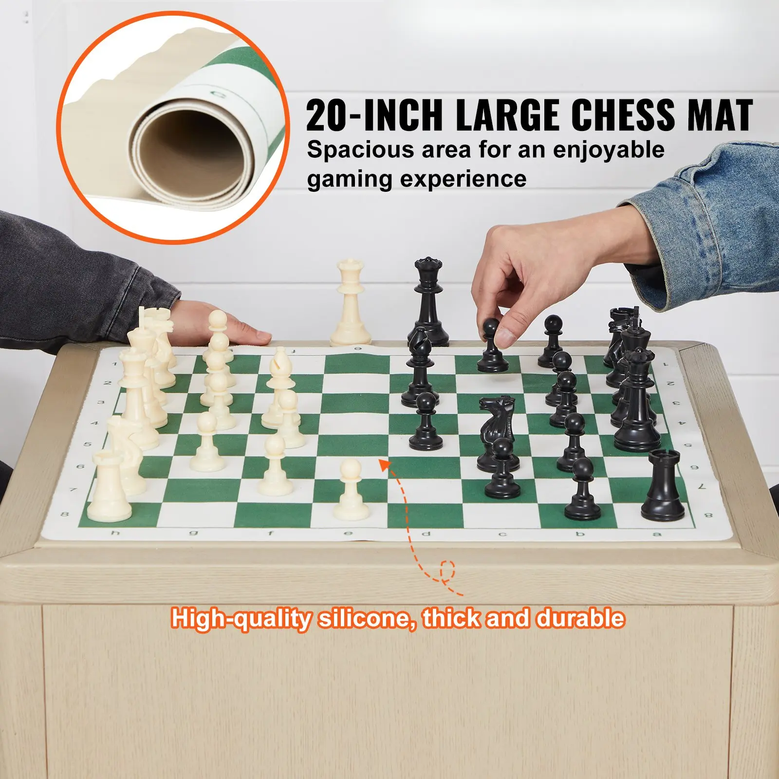 20-Inch Tournament Chess Set - Professional Roll-Up Silicone Chess Board with Weighted Plastic Pieces & Storage Bag - Portable Travel Chess Game for Adults & Beginners