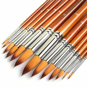 13pcs Artist Paint Brushes Set Nylon Hair Wood Long Handle Painting Brush for Oil Acrylic Watercolor Professional Art Supplies