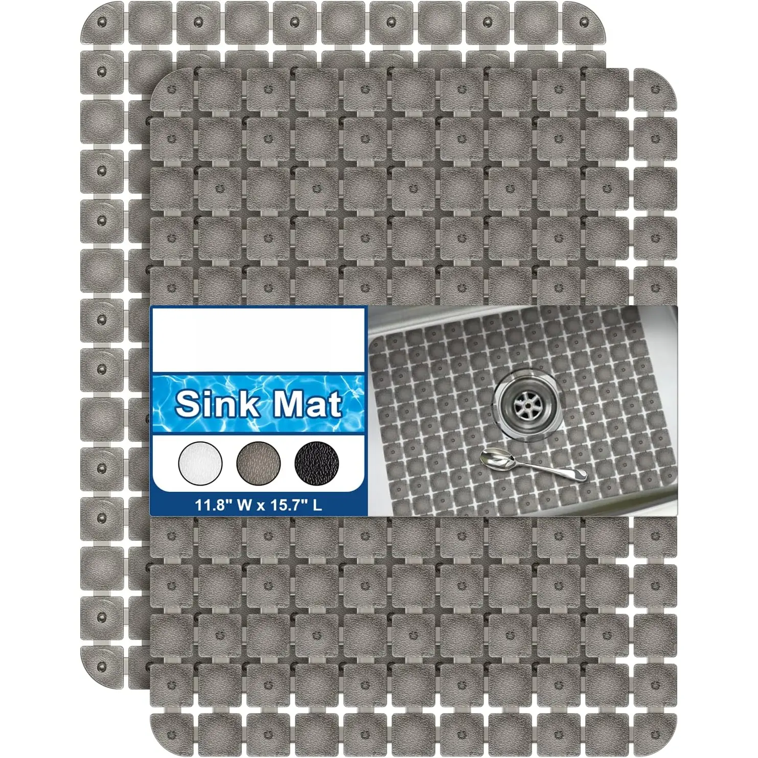 Sink Mat for Stainless Steel/Ceramic Sinks, 2 Pack 15.7x11.8 inches PVC Sink Protectors for Bottom of Kitchen Sink, Dishes and Glassware drain Mats, Durable and Fast Draining (Clear Grey)